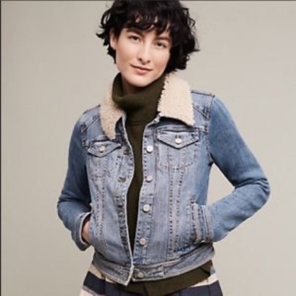 Pilcro Sherpa Denim Jacket with Sherpa Collar